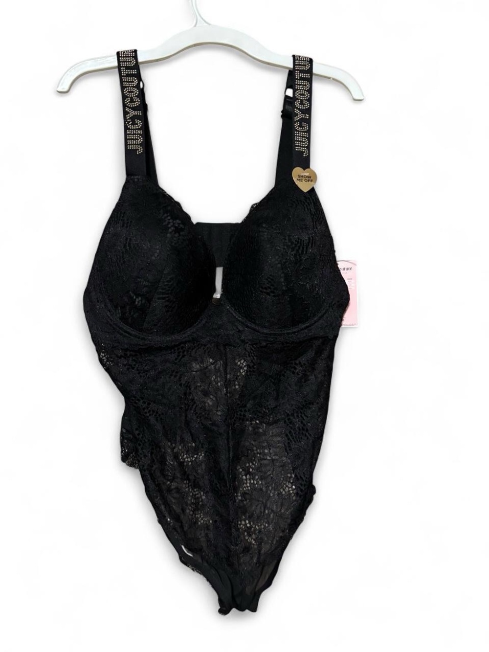 Juicy Couture NWT Black Lace Bodysuit with Embellished Straps